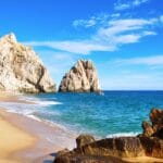 Le Paz Mexico beach with yellow sand and cliffs