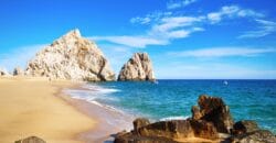 Le Paz Mexico beach with yellow sand and cliffs