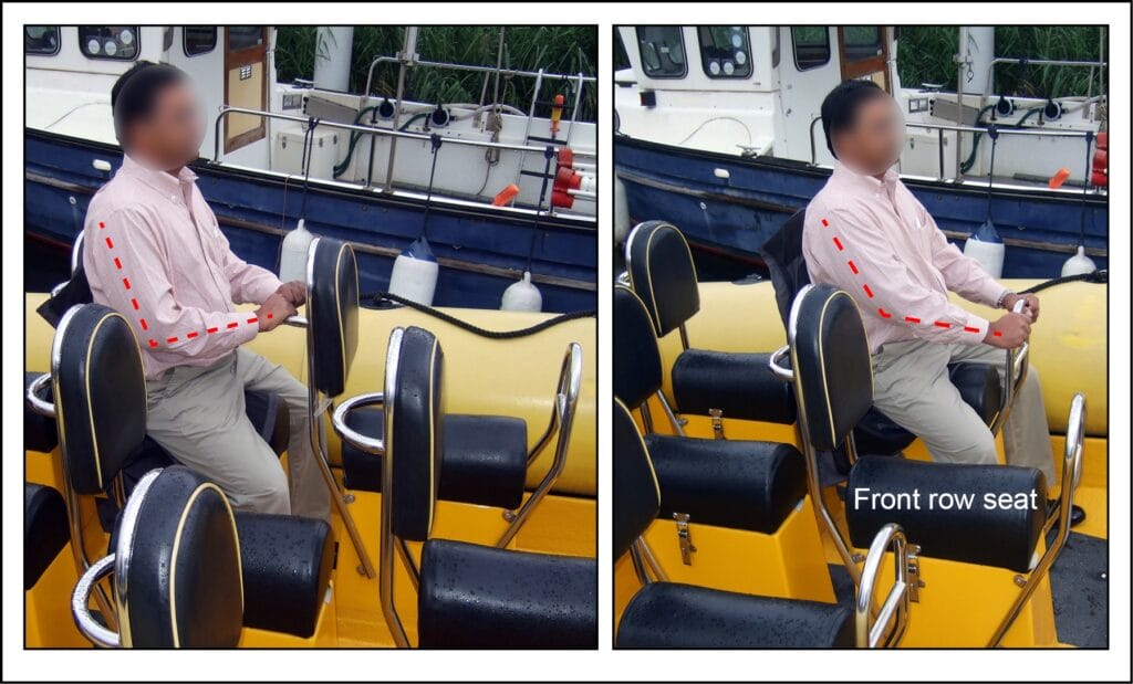 Man sits in RIB to demonstrate body posture