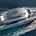 aerial view of outer Reef luxury motor yacht with flybrdge