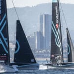 Racing sailboats battle it out on the waters of Barcelona