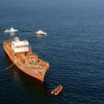 The MV Shingle ship being sunk to create an artificial reef off Killala Bay, Ireland