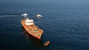 The MV Shingle ship being sunk to create an artificial reef off Killala Bay, Ireland