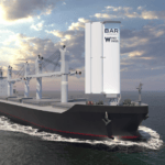 mock-up of windwings on a container ship