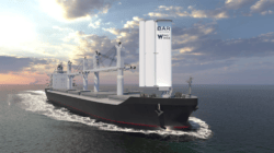 mock-up of windwings on a container ship