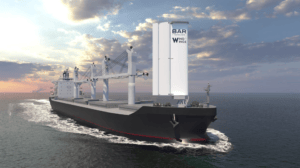 mock-up of windwings on a container ship