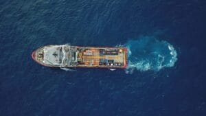 Aerial view of a offshore vessel or barge