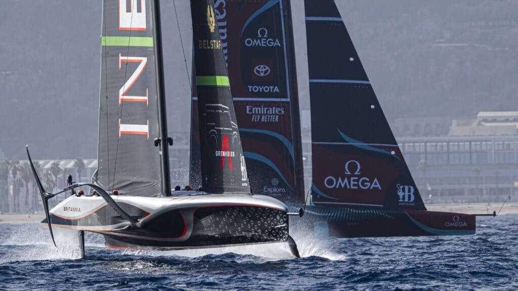 October 16, 2024. Louis Vuitton 37th America's Cup, Race Day 3, Race 6. EMIRATES TEAM NEW ZEALAND, INEOS BRITANNIA