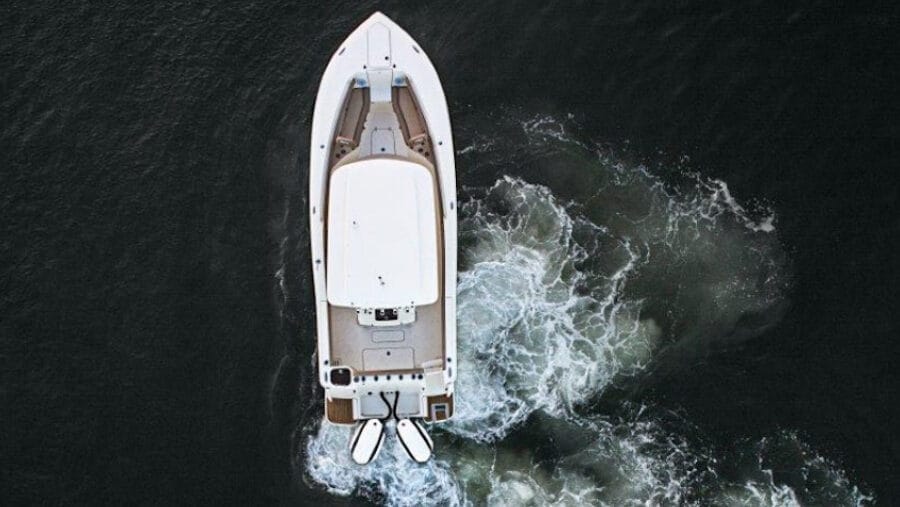 Aerial view of white boat from Rightboat