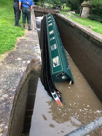 canal boat overturned in lock