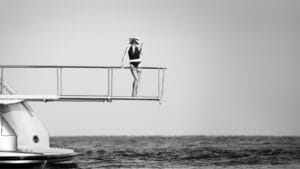 Person on a viewing platform on a yacht