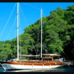 Boat at anchor under azure sky. This is one of Boatsy's yacht rentals available in boat tourism boom