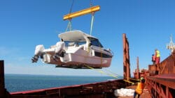 Aquila Catamaran being delivered off a cargo ship