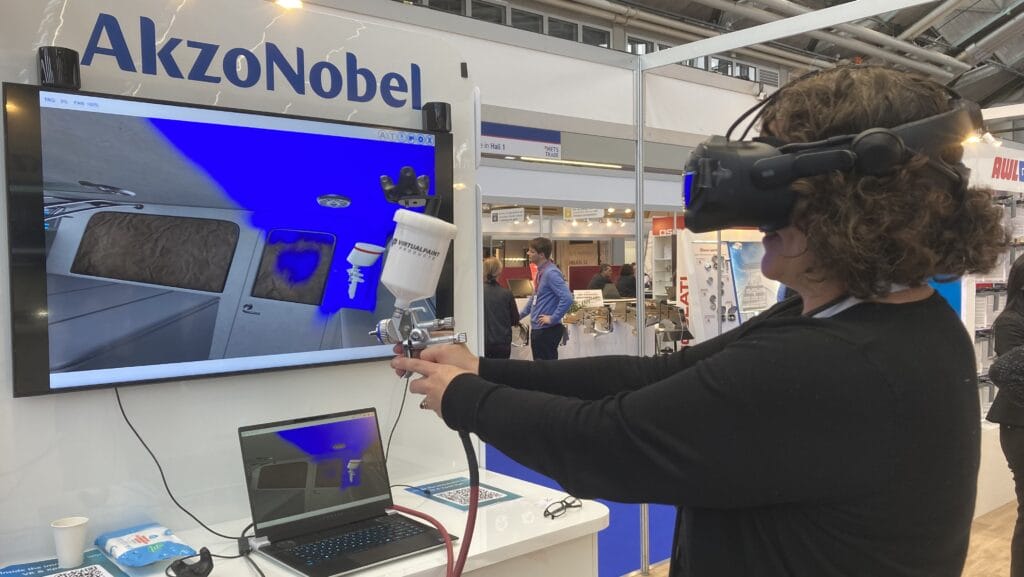 Using VR headset from AkzoNobel to apply paint to boat