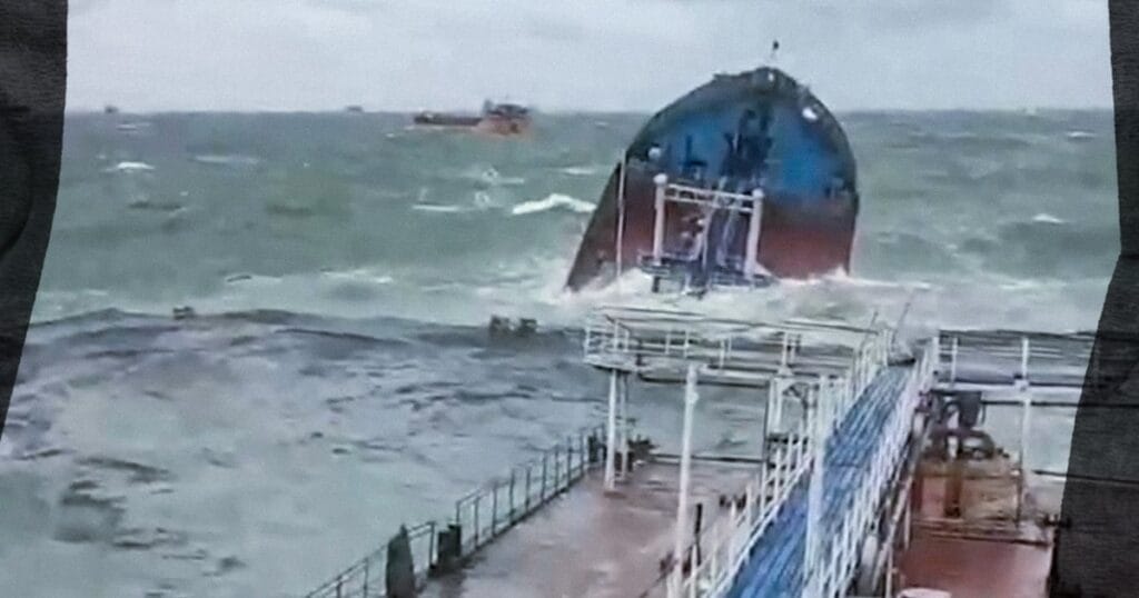 russian tanker split in half in black sea spilling oil