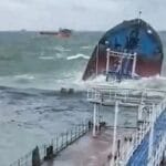 russian tanker split in half in black sea spilling oil