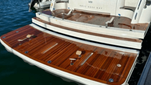 chock system on boat deck - removable - but ready to receive tender for secure journey