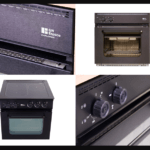 four images of cooker fronts and units in black from GN Espace