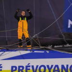 Charlie Dalin, skipper of MACIF Santé Prévoyance, is pictured after winning the 2024 Vendée Globe, on January 14, 2025 in Les Sables d'Olonne, France. Image courtesy of Jean-Marie Liot and Alea.