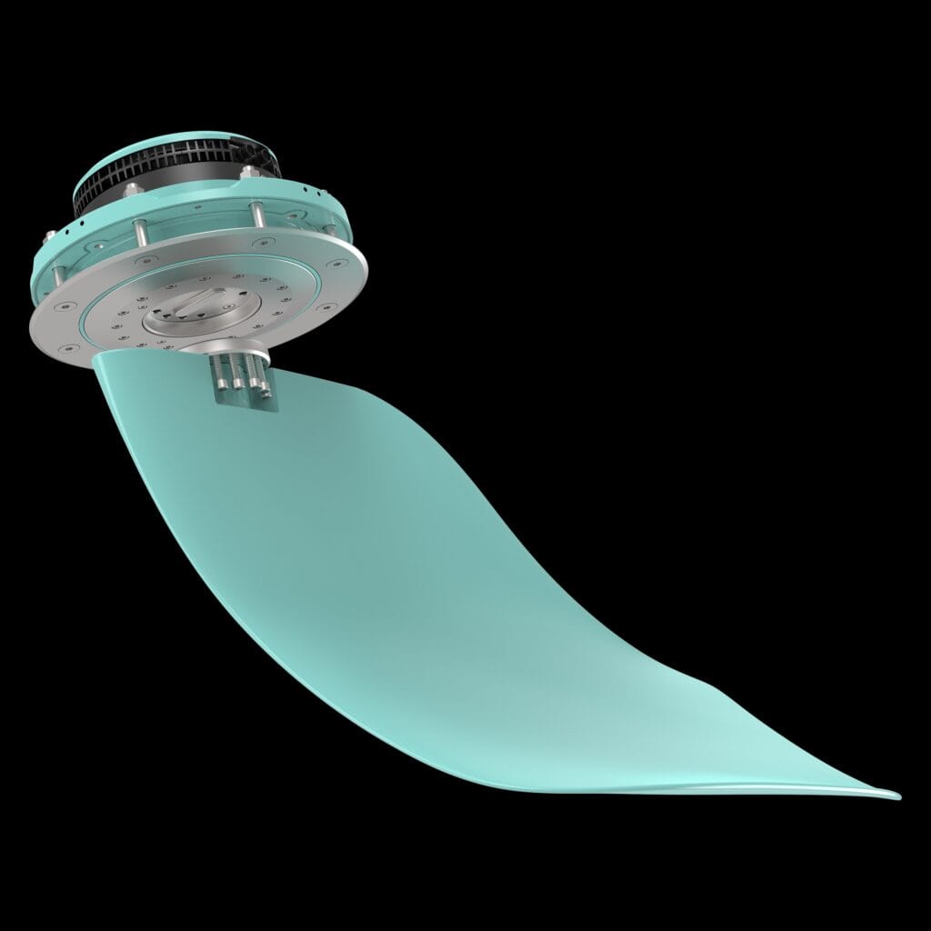 Image of a turqouise Sleipner stabiliser fin for a boat