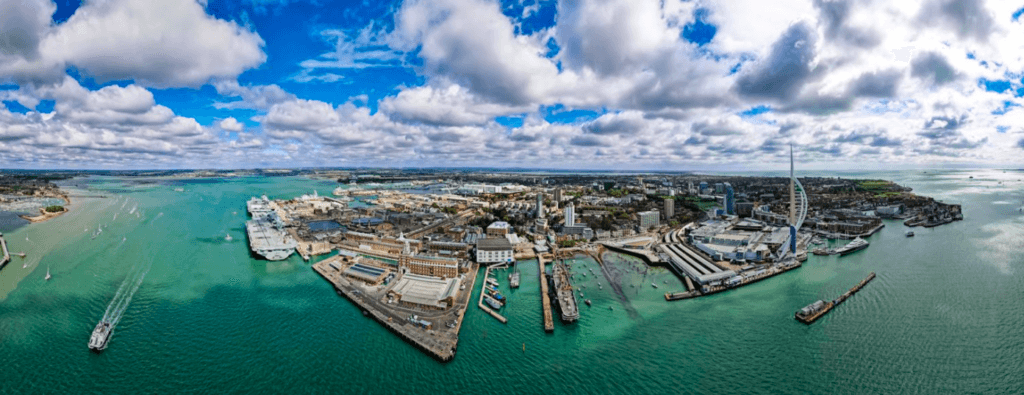 Aerial view of Portsmouth taken with fisheye camera