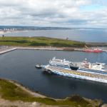 Small cruise ship entering the port of Aberdeen