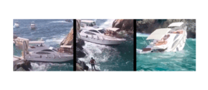 Series of images showing sinking of tourist boat in Acapulco on New Years Eve as divers leap from clffs